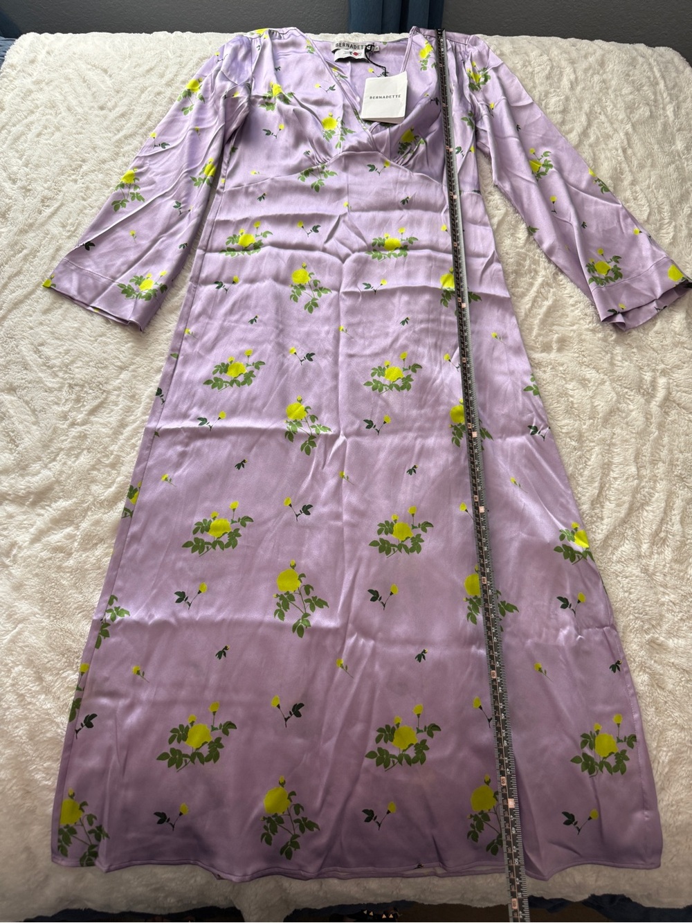 Bernadette Sarah Silk Satin Floral Maxi Dress NWT Lilac US 4 FR36 - Picture 6 of 13